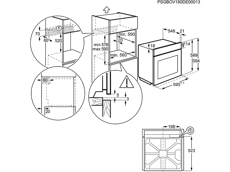 Horno a vapor - AEG BSE572360M, Multifunción, Pirolítico, 72 l, Sonda térmica, 60 cm, Inox