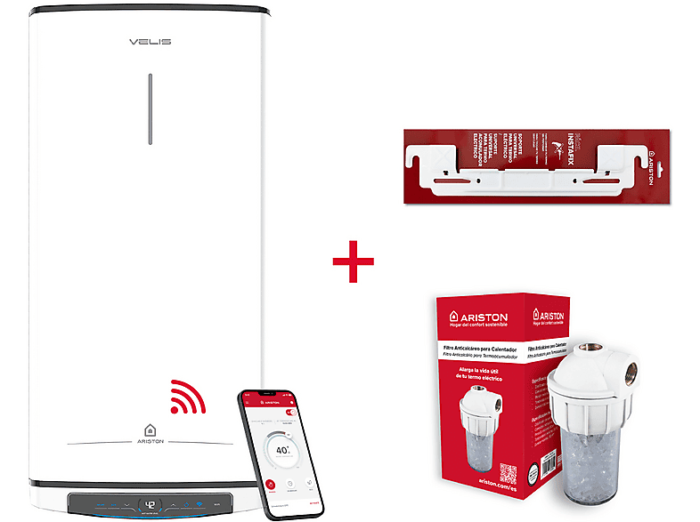 Termo Eléctrico - Ariston VELIS PRO WIFI 50 ES EU + INSTA + POLIF, 50 l, Blanco