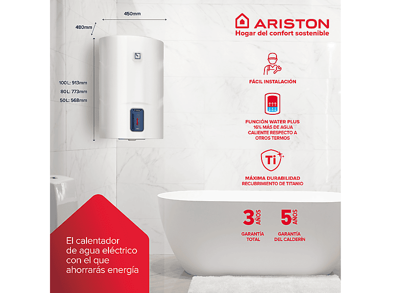 Termo Eléctrico - Ariston LYDOS R 100 V ES EU + INSTA + POLIF, 100 l, Blanco