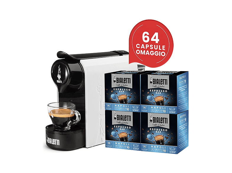 Cafetera de cápsulas - Bialetti 098150541/NP, 20 bar, 1200 W, Negro, Blanco