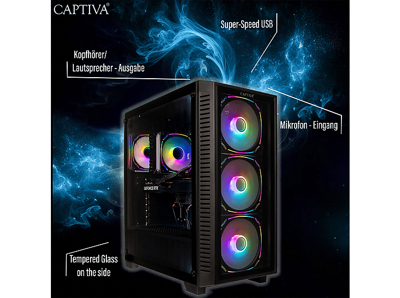 PC gaming - Captiva Highend Gaming R88-733, AMD Ryzen 7 7800X3D, 8 Núcleos, 32 GB RAM, 1 TB SSD, Radeon™ RX 9070 XT, Windows 11 Home, Negro