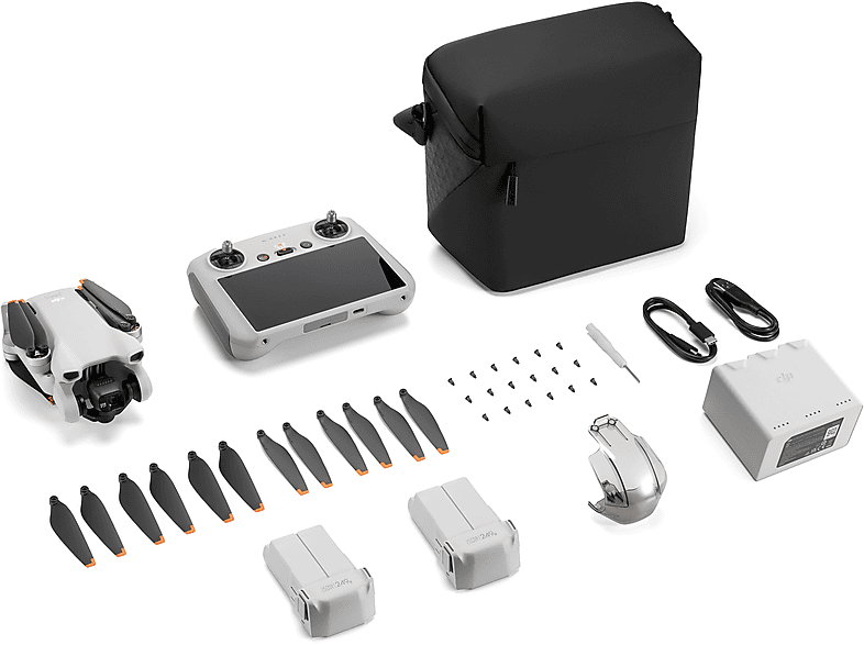Dron - DJI Mini 3 Fly More Combo, Con mando DJI RC, Hasta 38 min, QuickShots y QuickTransfer, 4K/30 fps, Blanco