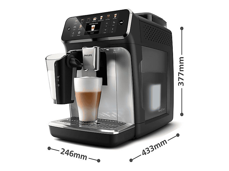 Máquina espresso - Philips 5500 series EP5546/70, 15 bar, 1500 W, 0,26 l, 2 tazas, Negro, Plata