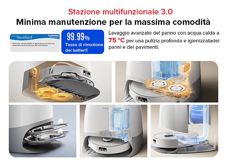 Robot aspirador - Roborock Q Revo Curv, 66 W, Potencia de succión 22 kPa, Depósito 325 ml, Autonomía 240 min, Blanco