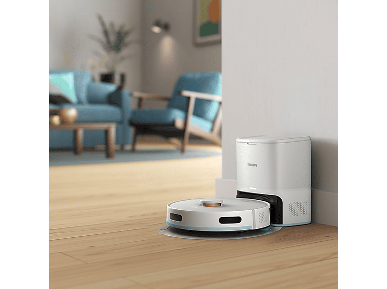 Robot aspirador - Philips XU2100/25, 680 W, Potencia de succión 6000 kPa, Depósito 0,38 l, Autonomía 120 min, Blanco