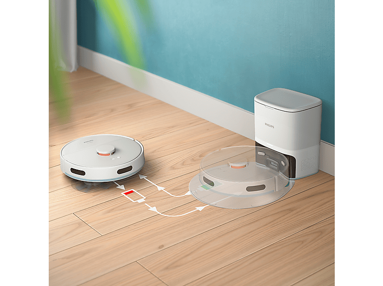 Robot aspirador - Philips XU2100/25, 680 W, Potencia de succión 6000 kPa, Depósito 0,38 l, Autonomía 120 min, Blanco