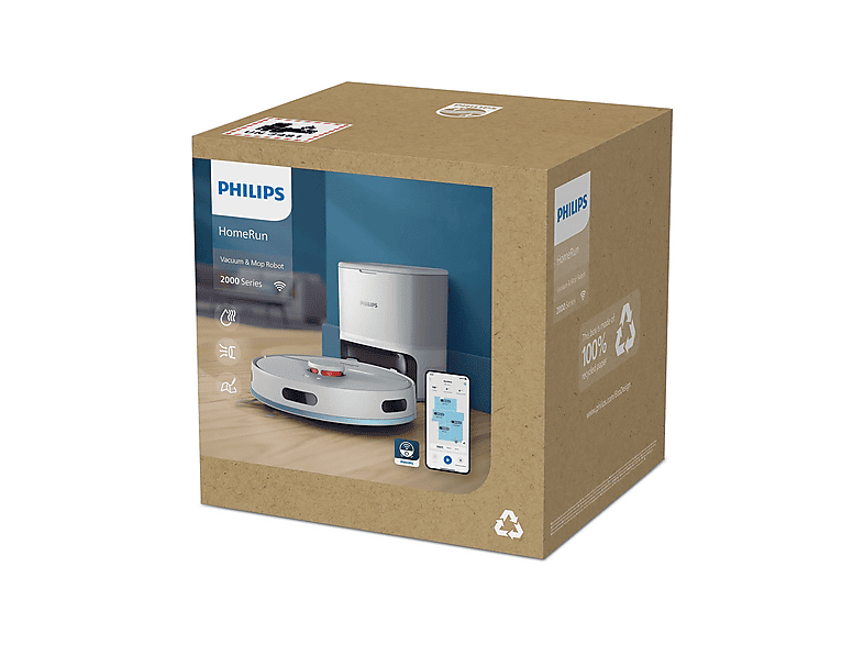 Robot aspirador - Philips XU2100/25, 680 W, Potencia de succión 6000 kPa, Depósito 0,38 l, Autonomía 120 min, Blanco