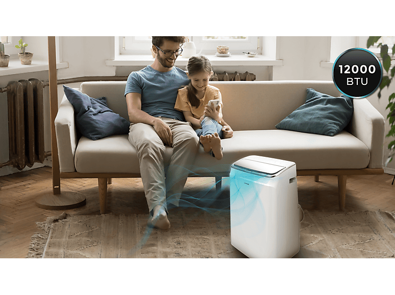Aire acondicionado portátil - Cecotec ForceClima 12800 Soundless Heating Connected, 3024 fg/h, Bomba de calor, 5 modos, 3 veloc, Mando, Wi-Fi, Blanco