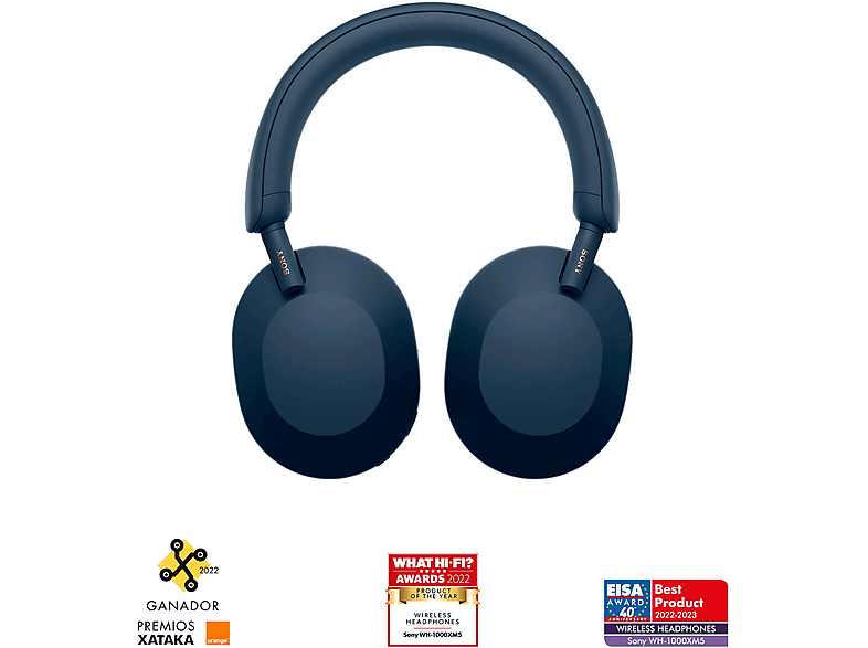 Auriculares inalámbricos - Sony WH1000XM5L, Cancelación ruido (Noise Cancelling), 30h, Hi-Res, Carga Rápida, Con Asistente, Bluetooth, Diadema, Azul