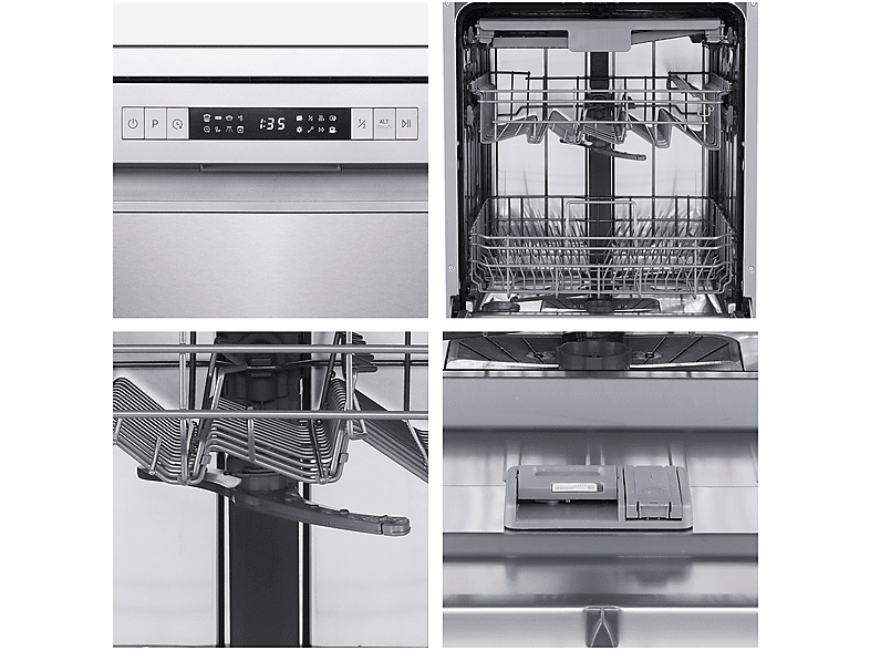 Lavavajillas - Hisense HS623D10X, 14 servicios, 7 programas, 60 cm, Media Carga, Tercera bandeja, Inox