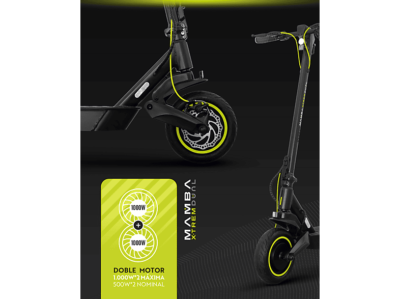 Patinete electrico - Olsson MAMBA X-TREM DUAL 50km Autonomía, Pot. máx. 2000 W, Carga máx. 120 kg, 15000 mAh, Negro