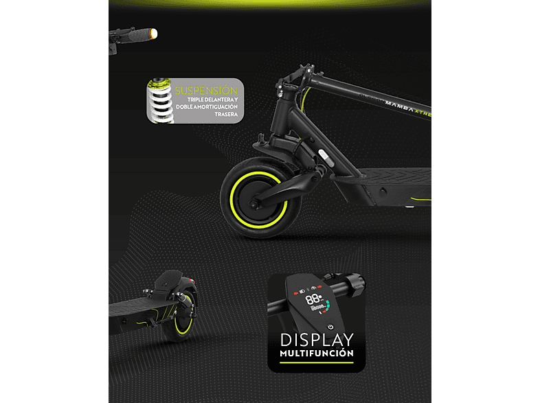 Patinete electrico - Olsson MAMBA X-TREM DUAL 50km Autonomía, Pot. máx. 2000 W, Carga máx. 120 kg, 15000 mAh, Negro