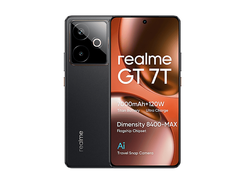 Smartphone - Realme GT7T 6.8P/5G/8N/12+512GB/B, Negro, Móvil Android, 12 GB RAM, 6,8 " LTPS 2.5D, Dimensity 8400MAX, 7000 mAh