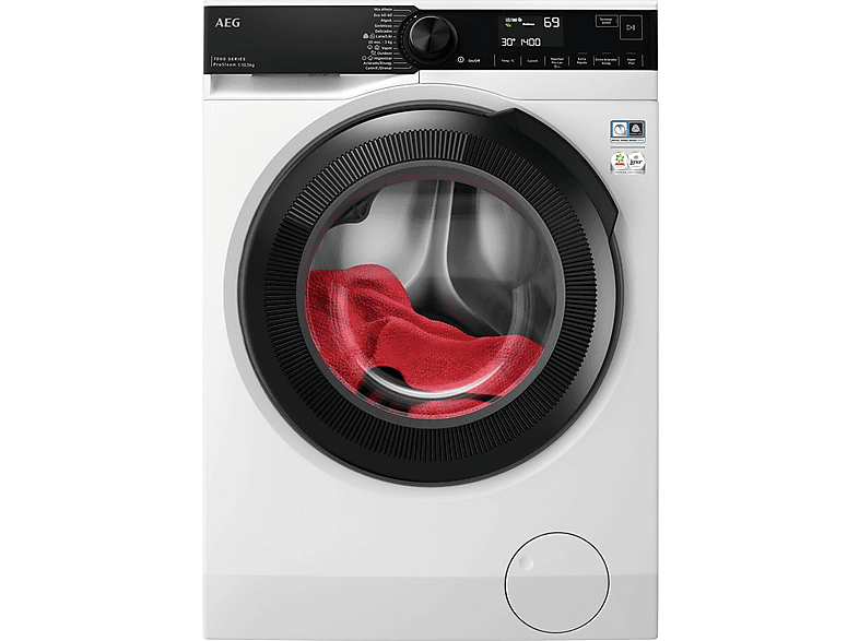 Lavadora carga frontal - AEG Series 7000 LFR7354O4B, 10,5 kg, 1,400 rpm, Negro, Blanco
