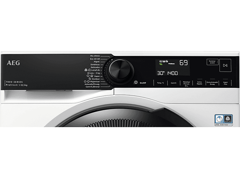 Lavadora carga frontal - AEG Series 7000 LFR7354O4B, 10,5 kg, 1,400 rpm, Negro, Blanco