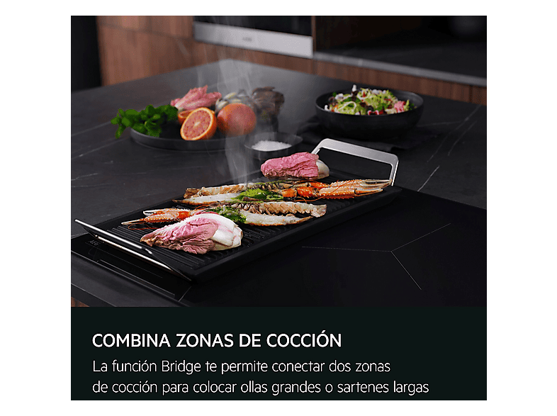 Placa de inducción - AEG Serie 6000 Flex V63IOQ00FB, 3 zonas, 590 mm, Negro