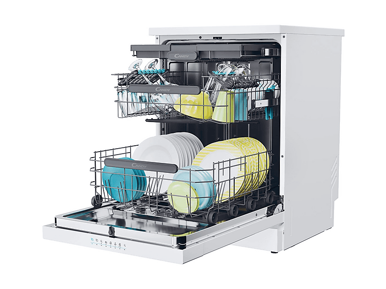 Lavavajillas - Candy Rapido' CF 5C7F1W, 15 servicios, 8 programas, Inicio Diferido, Motor Inverter, 60 cm, Conectividad Wi-Fi, Blanco
