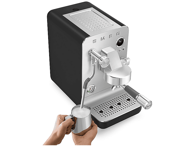 Cafetera espresso - Smeg EMC02BLMEU, 15 bar, 1700 W, 2 tazas, Negro, Acero inoxidable