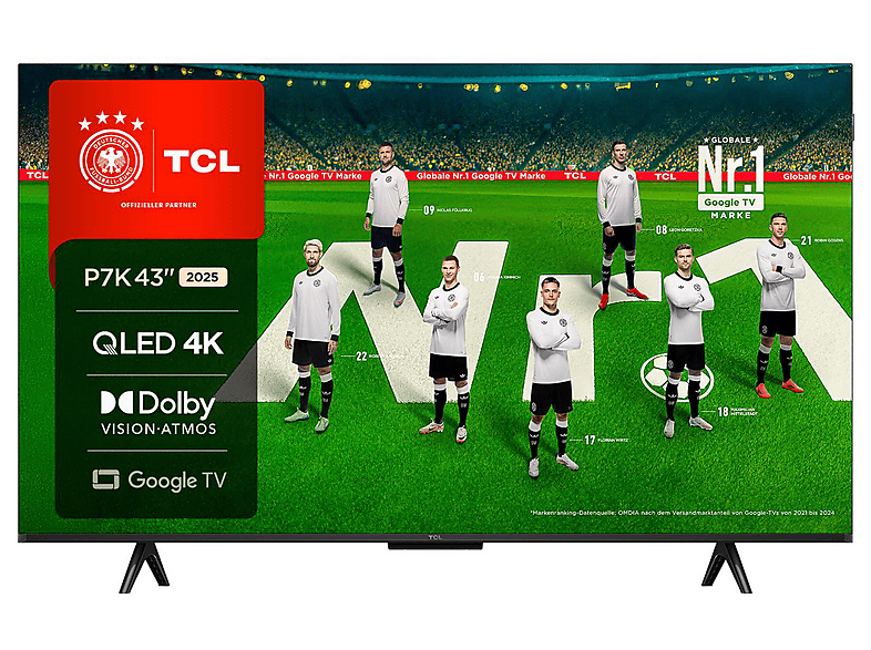 TV QLED 43" - TCL 43P7K/QLED, UHD 4K, AiPQ Processor, Smart TV, DVB-T2 (H.265), Negro