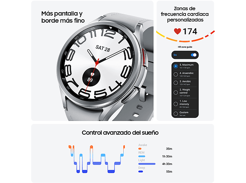 Smartwatch - Samsung Galaxy Watch6 Classic BT 47mm, 1.47", Exynos W930, 16GB, 2GB RAM, 425mAh, Negro