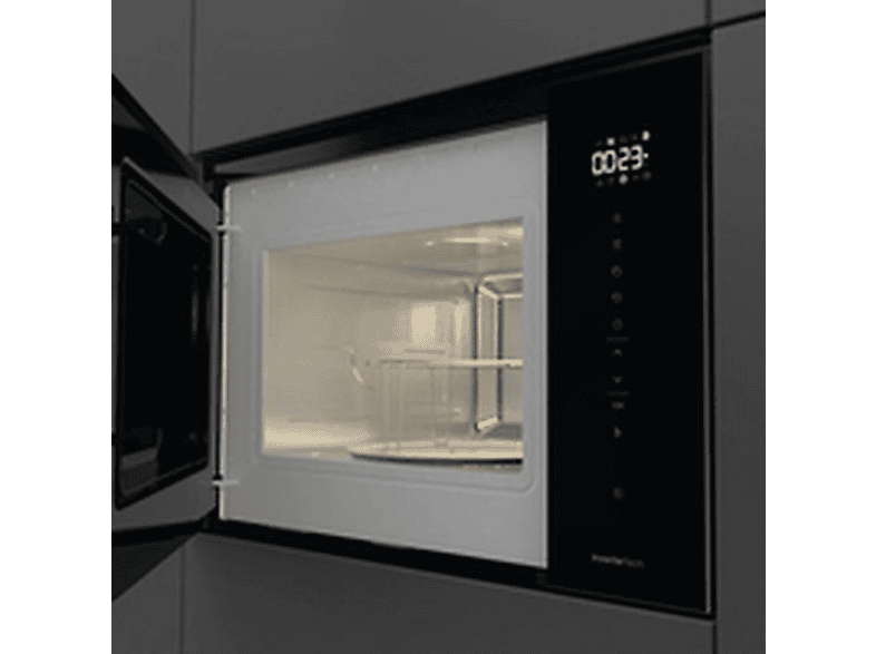 Microondas con grill integrable - Hisense 1814038, 1 kW, 5 potencia, 25 l, Cristal negro