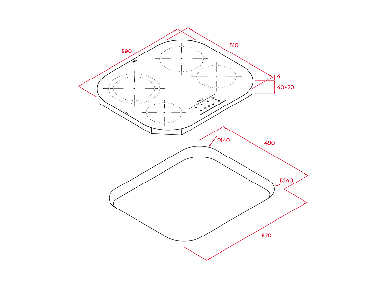 Placa vitrocerámica - Teka TCC 64310 TTC BK, 4 zonas, Zona grande de 21 cm, 59 cm, Touch control, Negro