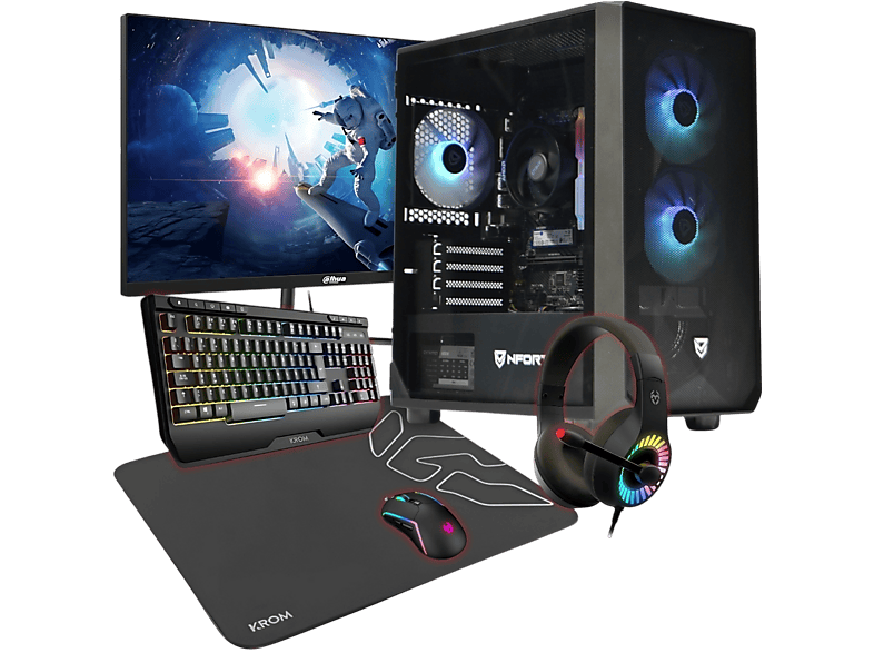 Pack PC gaming - Trending PC Frigia, AMD Ryzen 7 5700G, 32 GB RAM, 1 TB SSD, Radeon™ RX Vega 8, Windows 11 Pro, Monitor 24 " Full-HD, Negro