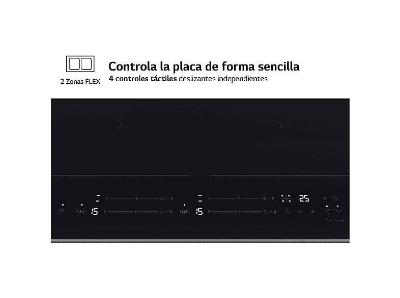 Placa inducción - LG CBIZ2437B, 4 Zonas, 2 Zonas Flex, 59 cm, Cristal Negro