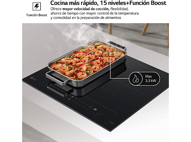 Placa inducción - LG CBIZ2437B, 4 Zonas, 2 Zonas Flex, 59 cm, Cristal Negro