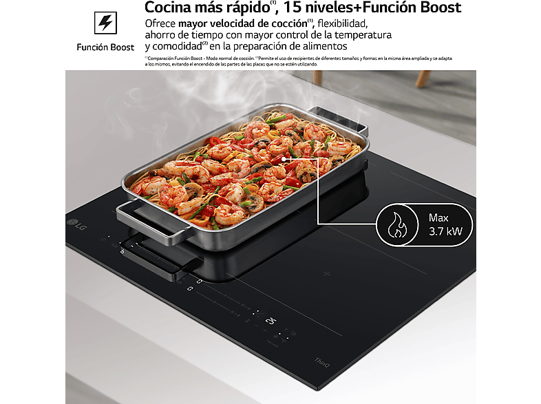 Placa inducción - LG CBIZ3035B, 4 zonas, 2 zonas Flex, 80 cm, Cristal negro