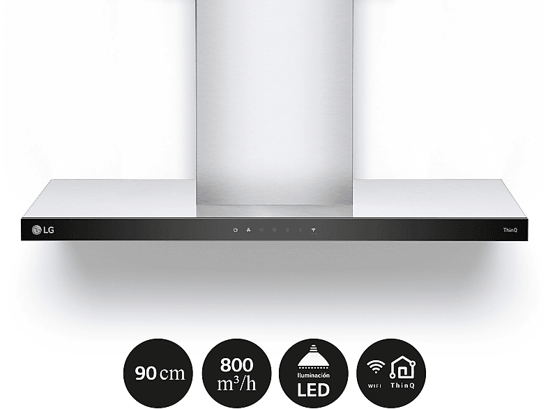Campana decorativa - LG HCEZ3626S, 3 velocidades, 800 m³/h, 89.8 cm, Acero inoxidable