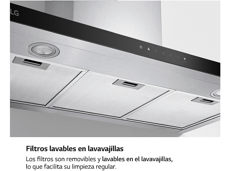 Campana decorativa - LG HCEZ3626S, 3 velocidades, 800 m³/h, 89.8 cm, Acero inoxidable