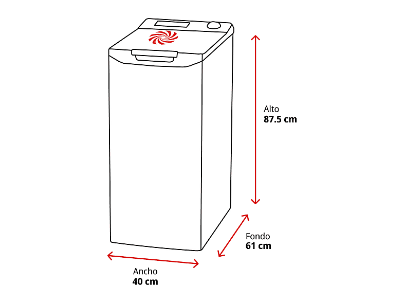 Lavadora carga superior - Midea MF100T80B/W-ES, 8 kg, 1300 rpm, 15 programas, Display, Blanco
