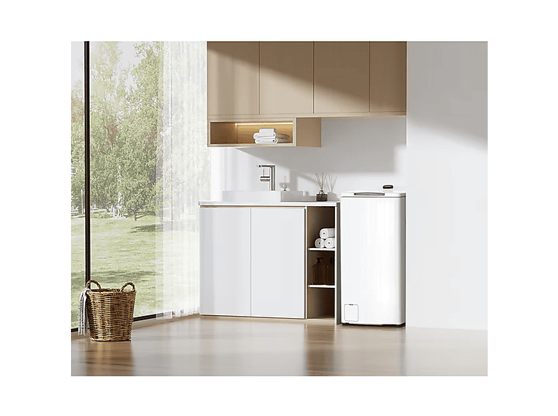 Lavadora carga superior - Midea MF100T80B/W-ES, 8 kg, 1300 rpm, 15 programas, Display, Blanco