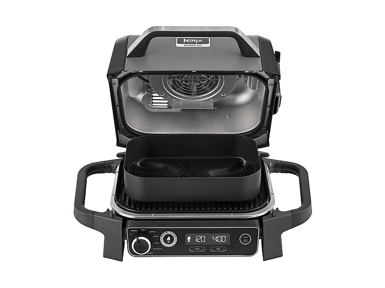Grill - Ninja Woodfire OG701EU, 2400 W, Para exteriores, 7 funciones de cocción, Barbacoa eléctrica, Negro