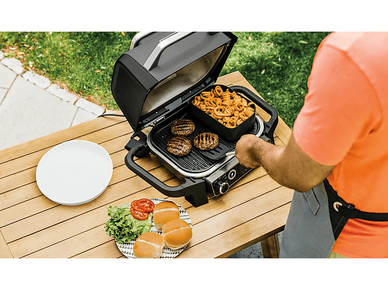 Grill - Ninja Woodfire OG701EU, 2400 W, Para exteriores, 7 funciones de cocción, Barbacoa eléctrica, Negro