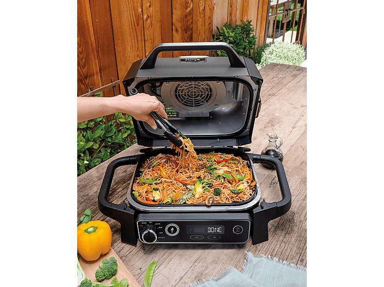 Grill - Ninja Woodfire OG701EU, 2400 W, Para exteriores, 7 funciones de cocción, Barbacoa eléctrica, Negro