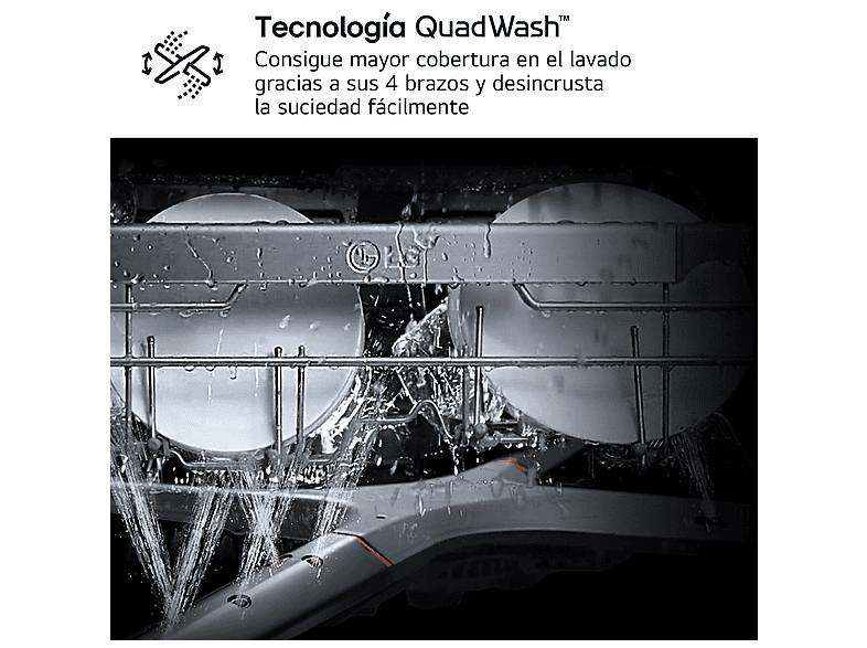 Lavavajillas - LG DF355FW, 14 servicios, 9 programas, 60 cm, LED táctil, Tercera bandeja, QuadWash™, ThinQ™, Blanco