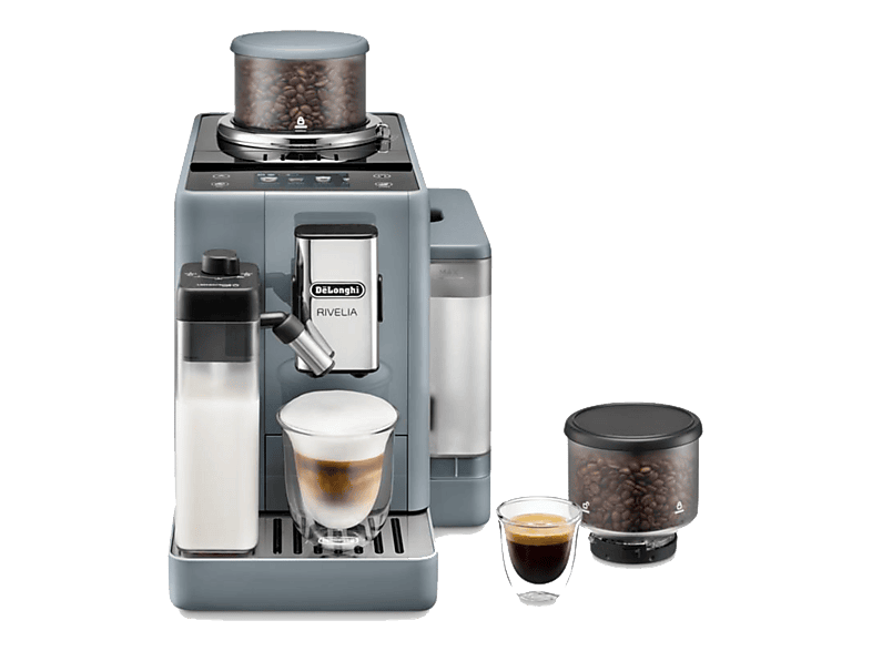 Cafetera superautomática - De Longhi, De'Longhi Rivelia EXAM440.55.G, 1450W, 19 bar, Molinillo integrado, LatteCremaHot, Depósito leche, Táctil, Gris