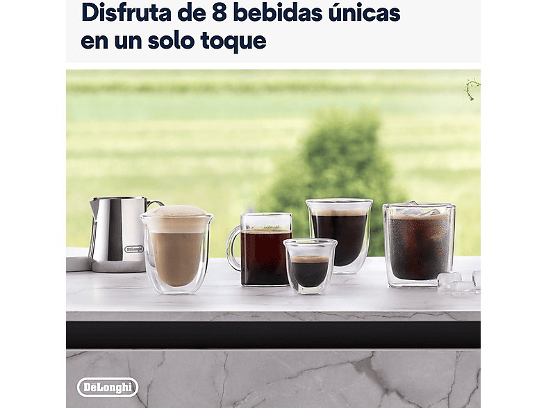 Cafetera superautomática - De Longhi, De'Longhi Rivelia EXAM440.35.W, 1450 W, 19 bar, Molinillo integrado, Espumador leche, Táctil, 4 perfiles, Blanco