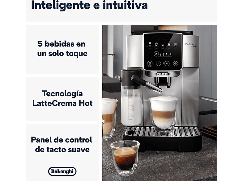 Cafetera superautomática - De Longhi, De'Longhi Magnifica Start Milk, ECAM220.80.SB, 1450W, 15bar, Molinillo integrado,Depósito leche,Táctil