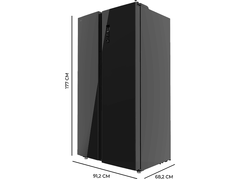 Frigorífico americano - Cecotec Bolero CoolMarket SBS 550 Glass E, No Frost, 177 cm, 550 l, Inverter Plus, Puertas de cristal