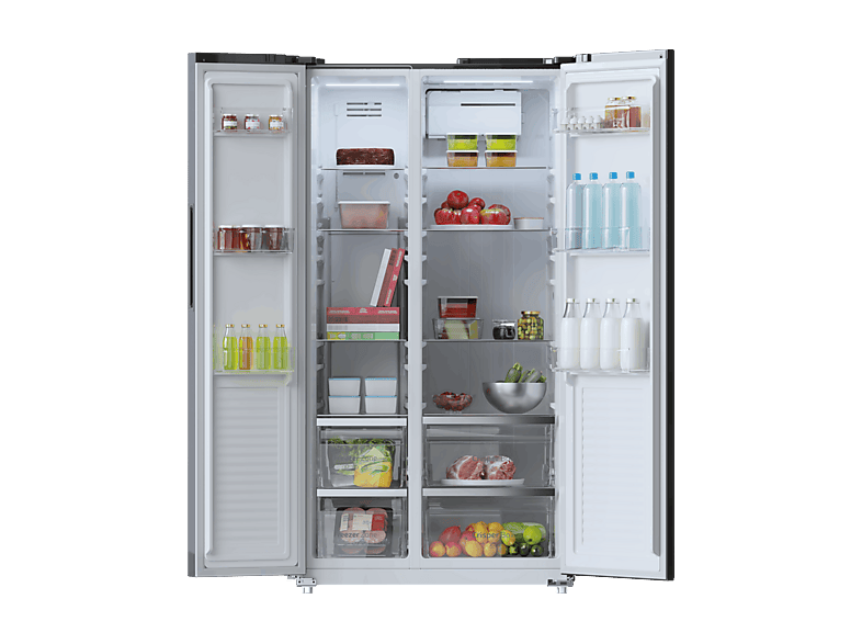 Frigorífico americano - Cecotec Bolero CoolMarket SBS 550 Glass E, No Frost, 177 cm, 550 l, Inverter Plus, Puertas de cristal