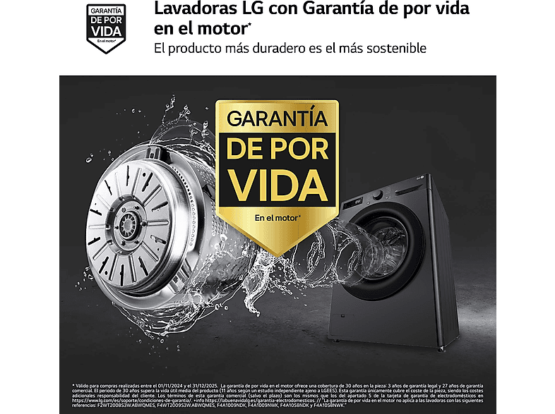 Lavadora carga frontal - LG F4WR5009A6M, Serie 500, 9 kg, 1400 rpm, 11 Programas, AI Direct Drive™, Steam™, Inox grafito antihuellas