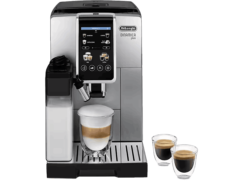 Cafetera superautomática - De Longhi, De'Longhi Dinamica Plus ECAM380.85.SB, 1450W, 15 bar, Molinillo Integrado, Espumador de leche, Táctil, 2 tazas
