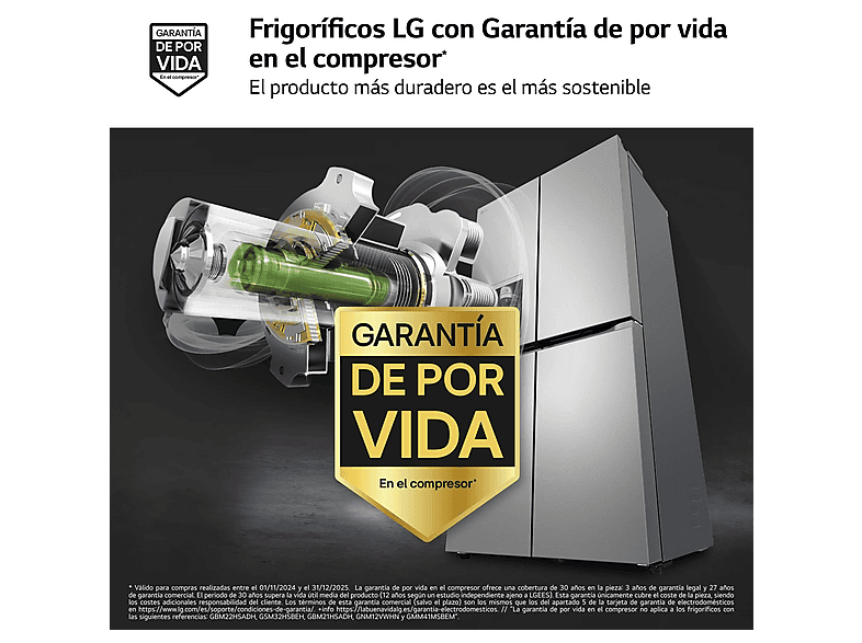 Frigorífico americano - LG GML960PYBE, No Frost, 179.2 cm, 641 l, DoorCooling+™,SpacePlus™, Inox antihuellas
