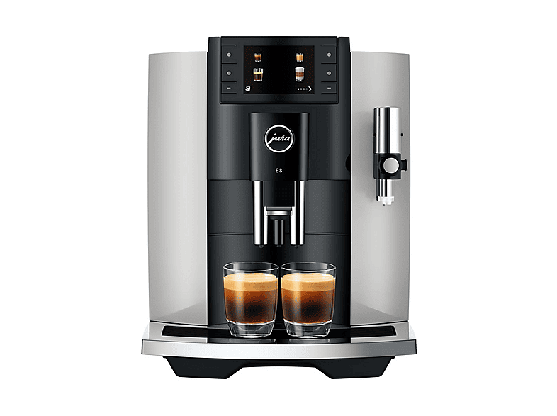 Cafetera superautomática - Jura E8, 15 bar, 1450W, 2 tazas, 17 programas, Pantalla a color, Platino