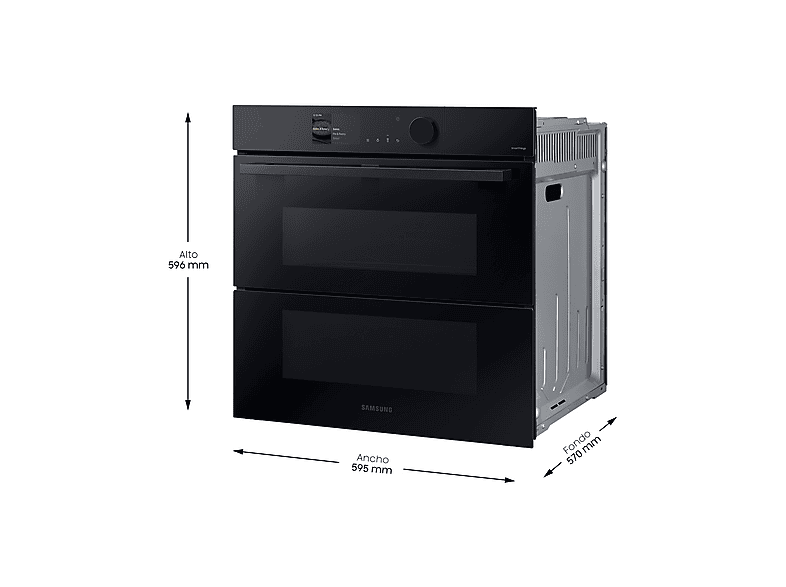 Horno a vapor - Samsung NV7B6795JAK/U1 Dual Cook Steam™, Multifunción, Pirolítico, 76 l, 59.5 cm, WiFi, Puerta Fléxible, Negro