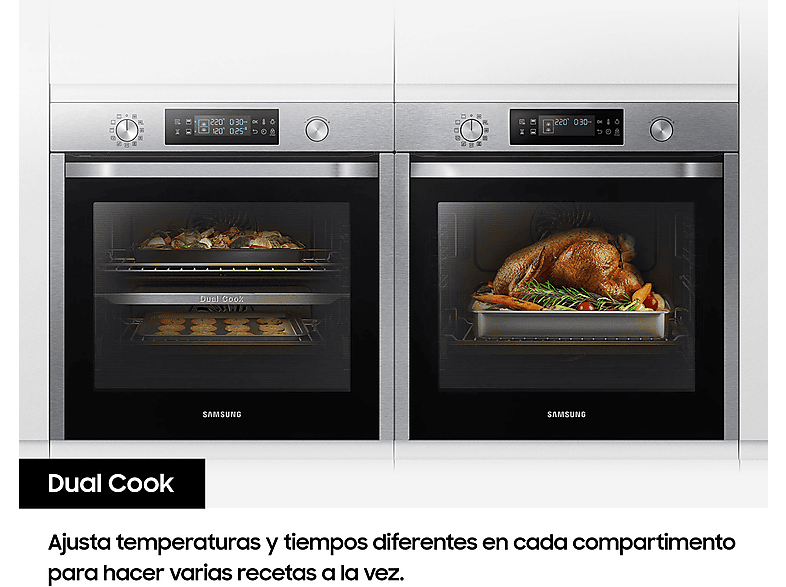 Horno de vapor - Samsung NV7B5750TDK/U1, Multifunción, Pirolítico, Air Fry, 76l, 59.5 cm, Dual Cook Flex, WiFi, Negro