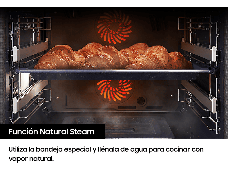 Horno de vapor - Samsung NV7B5750TDK/U1, Multifunción, Pirolítico, Air Fry, 76l, 59.5 cm, Dual Cook Flex, WiFi, Negro